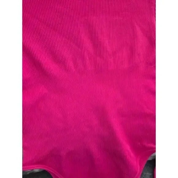 OQQ Hot Pink Long Sleeve Ribbed Bodysuit New-Med - Picture 5 of 5